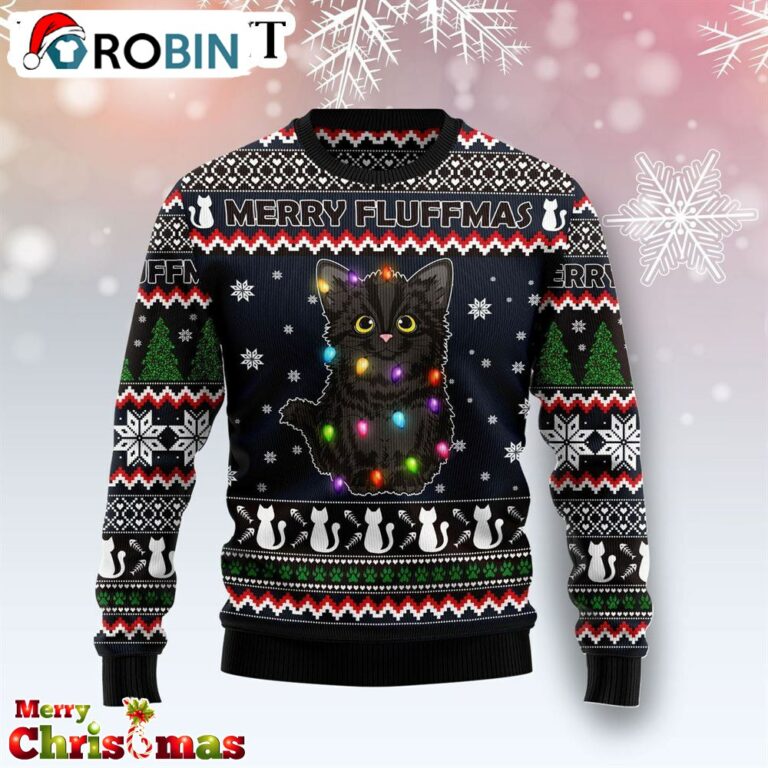 Black Cat Fluffmas Ugly Christmas Sweater – Best Xmas Gift