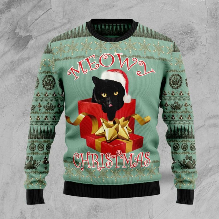 Black Cat Gift Christmas Ugly Sweatshirt, Sweater
