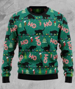 Black Cat Ho Ho Ho Christmas Ugly Sweatshirt, Sweater