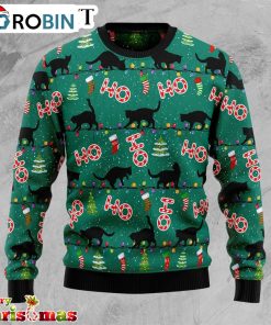 Black Cat Ho Ho Ho Ugly Christmas Sweater – Best Xmas Gift