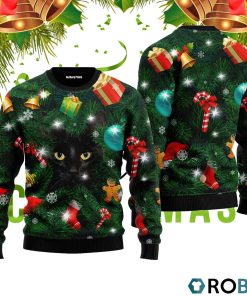 Black Cat Inside Tree 3D Print Ugly Christmas Sweater RB4902