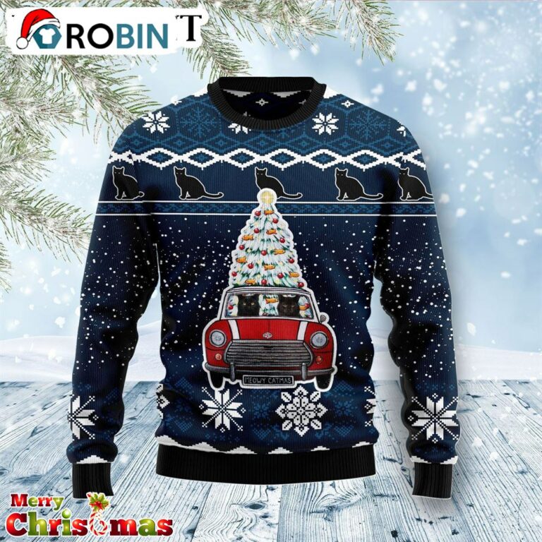 Black Cat Meowy Catmas Ugly Christmas Sweater – Best Xmas Gift