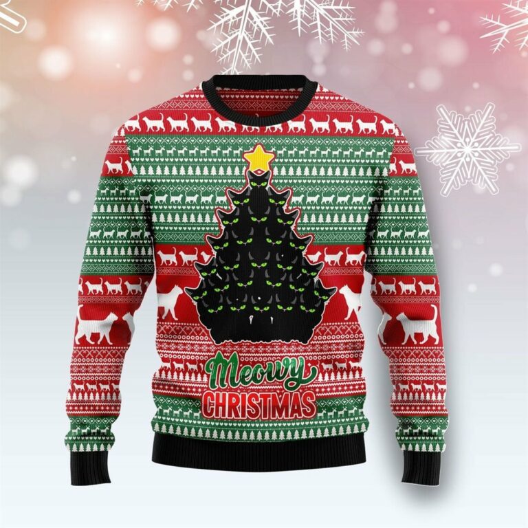 Black Cat Meowy Christmas Ugly Sweatshirt, Sweater