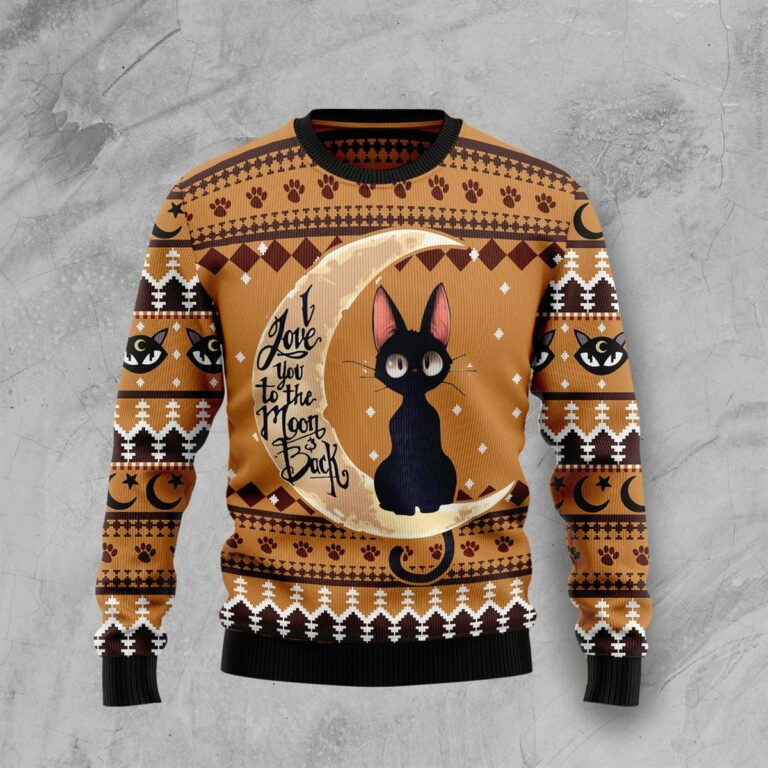 Black Cat Moon And Back Christmas Ugly Sweatshirt, Sweater