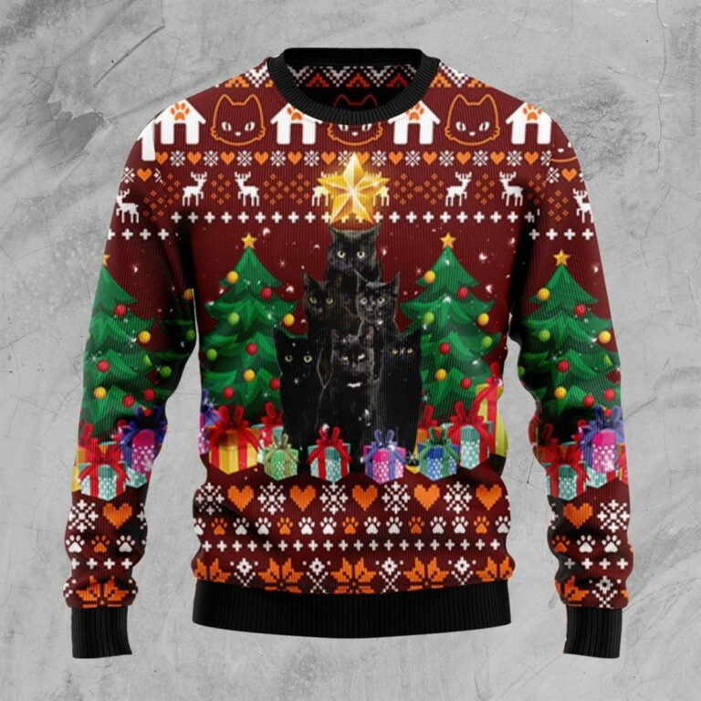 Black Cat Pine Tree Ugly Sweatshirt, Sweater