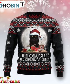 Black Cat Run On Coffee Ugly Christmas Sweater – Best Xmas Gift