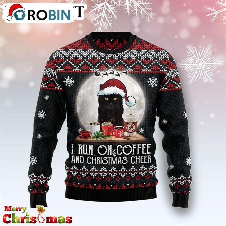 Black Cat Run On Coffee Ugly Christmas Sweater – Best Xmas Gift