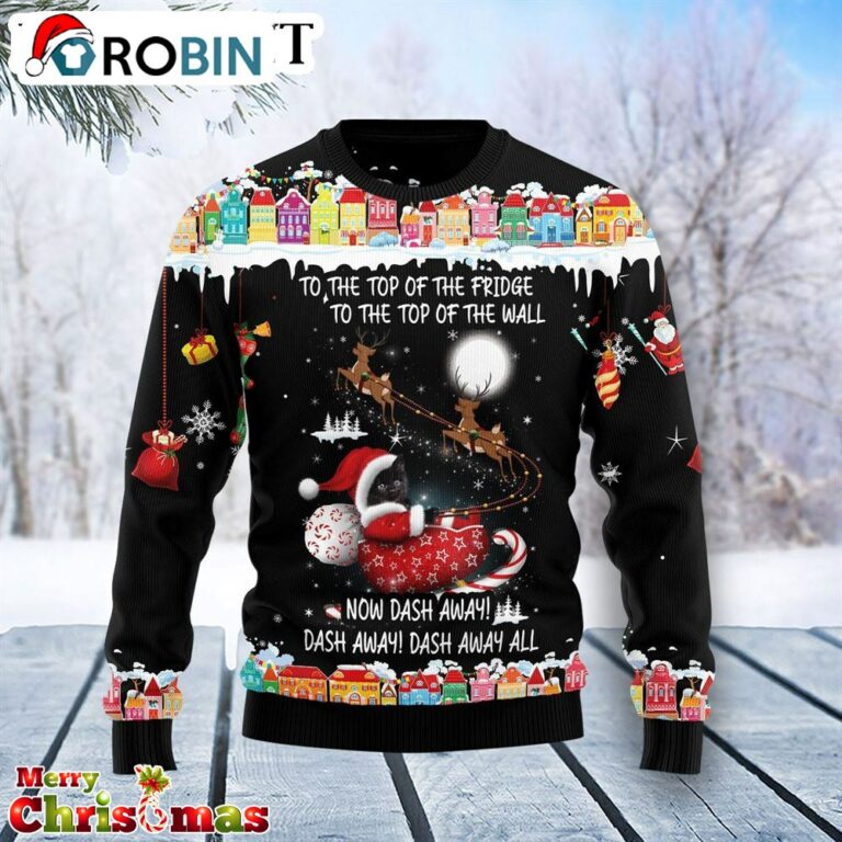Black Cat Sleigh Christmas Ugly Christmas Sweater – Best Xmas Gift