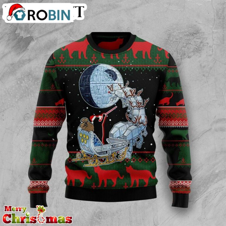Black Cat Sleigh To Death Star Ugly Christmas Sweater – Best Xmas Gift