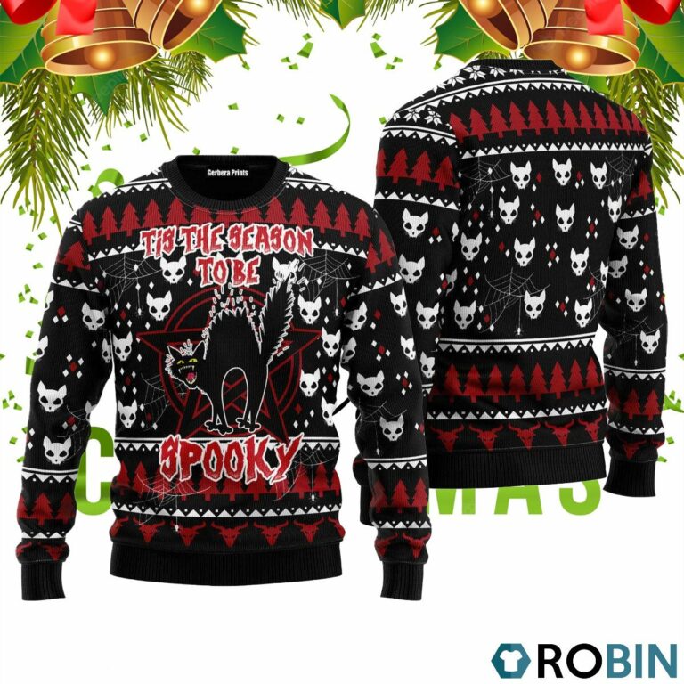 Black Cat Spooky Halloween 3D Print Ugly Christmas Sweater RB4524