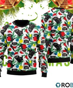 Black Cat With Xmas Balls Ugly Christmas Sweater RB2449