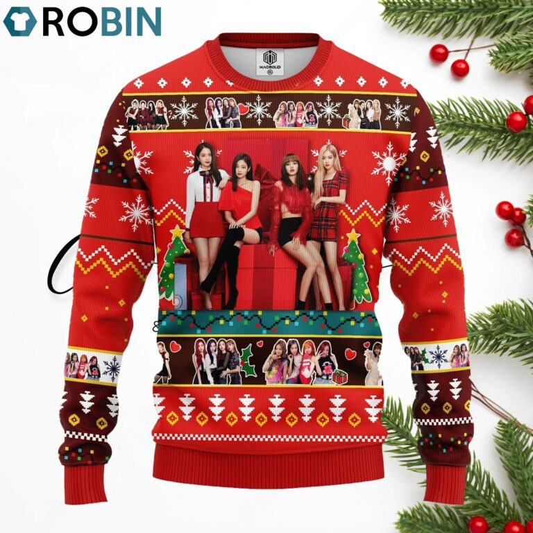 Black Pink Ugly Christmas Sweater Red