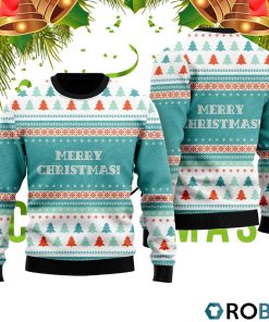 Blue Merry Christmas Scandinavian Style Pattern Ugly Christmas Sweater RB2090