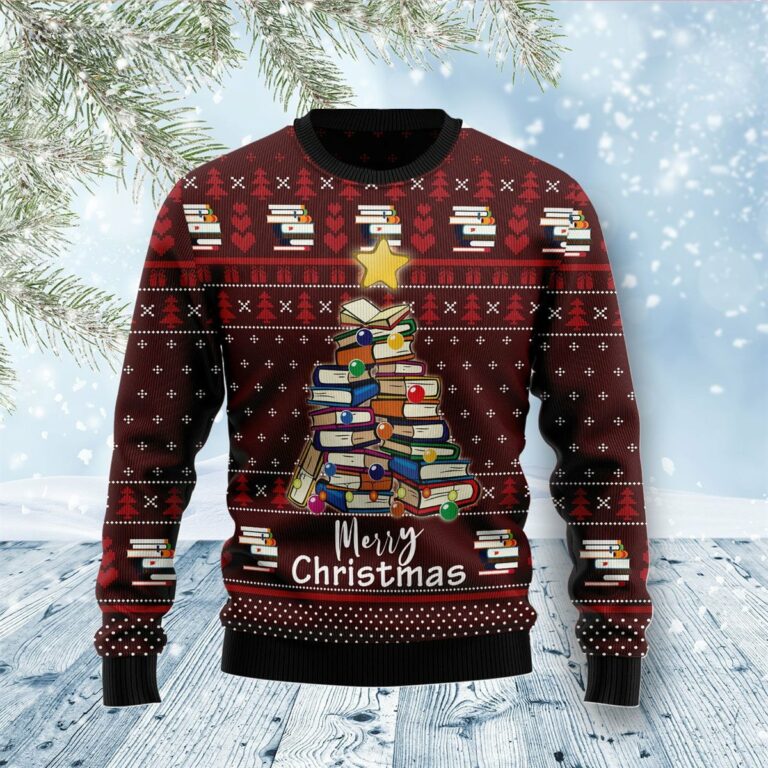 Book Pine Christmas Ugly Sweatshirt, Sweater