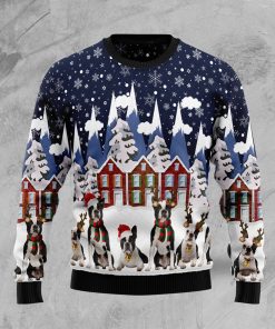 Boston Terrier Family All Over Print Ugly Sweatshirt, Sweater