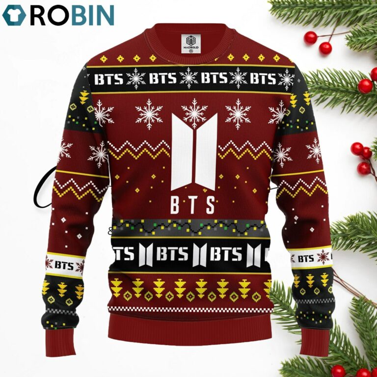 Bts Ugly Christmas Sweater Red Brown
