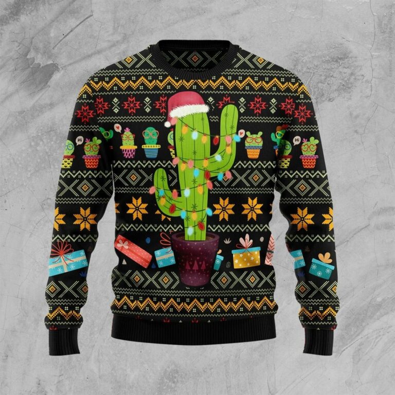 Cactus Xmas All Over Print Ugly Sweatshirt, Sweater