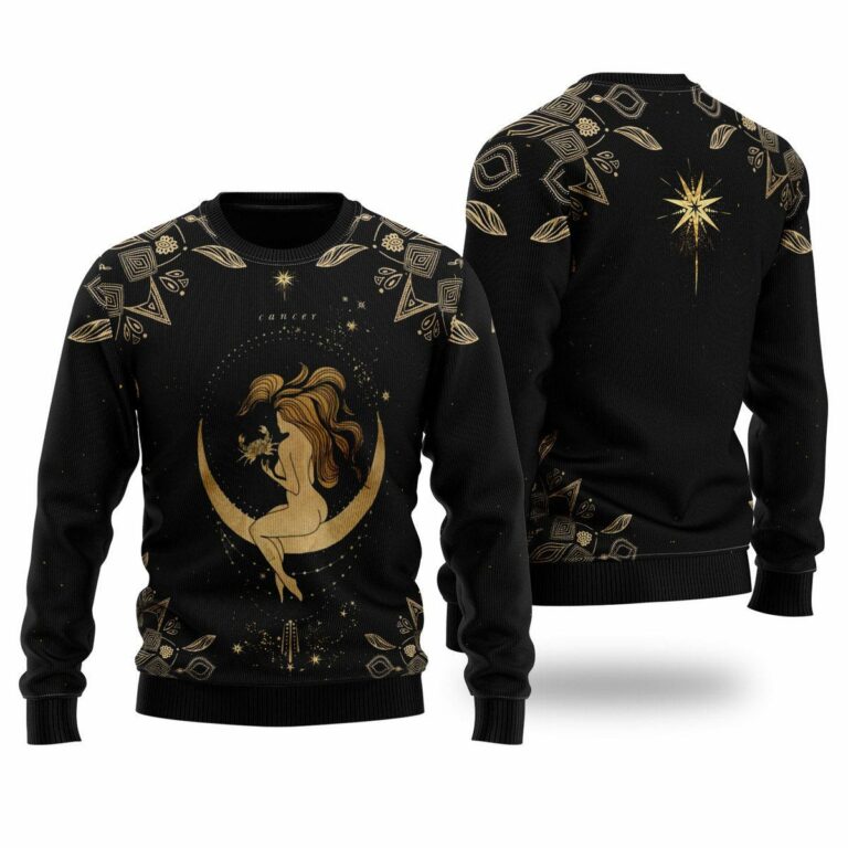 Cancer Golden Zodiac Christmas Ugly Sweatshirt, Sweater