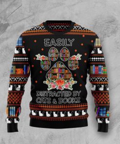 Cat And Books Christmas Ugly Sweatshirt, Sweater