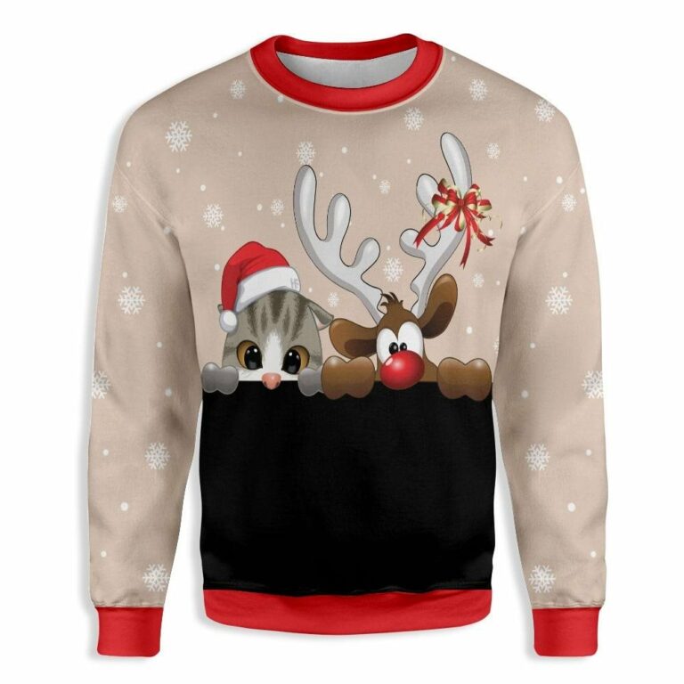Cat And Reindeer Ugly Sweatshirt, Sweater