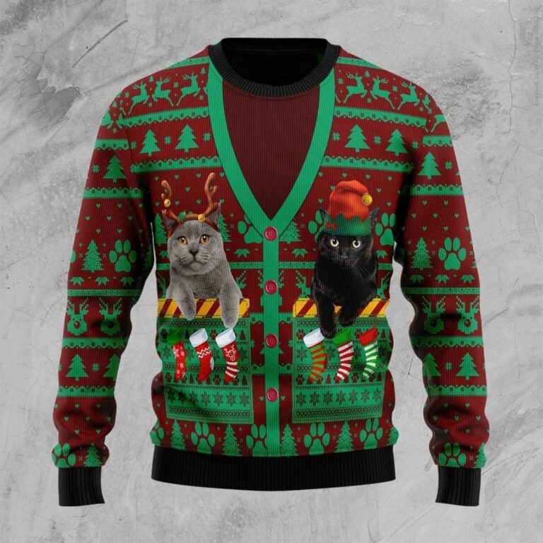 Cat Pocket Xmas All Over Print Ugly Sweatshirt, Sweater