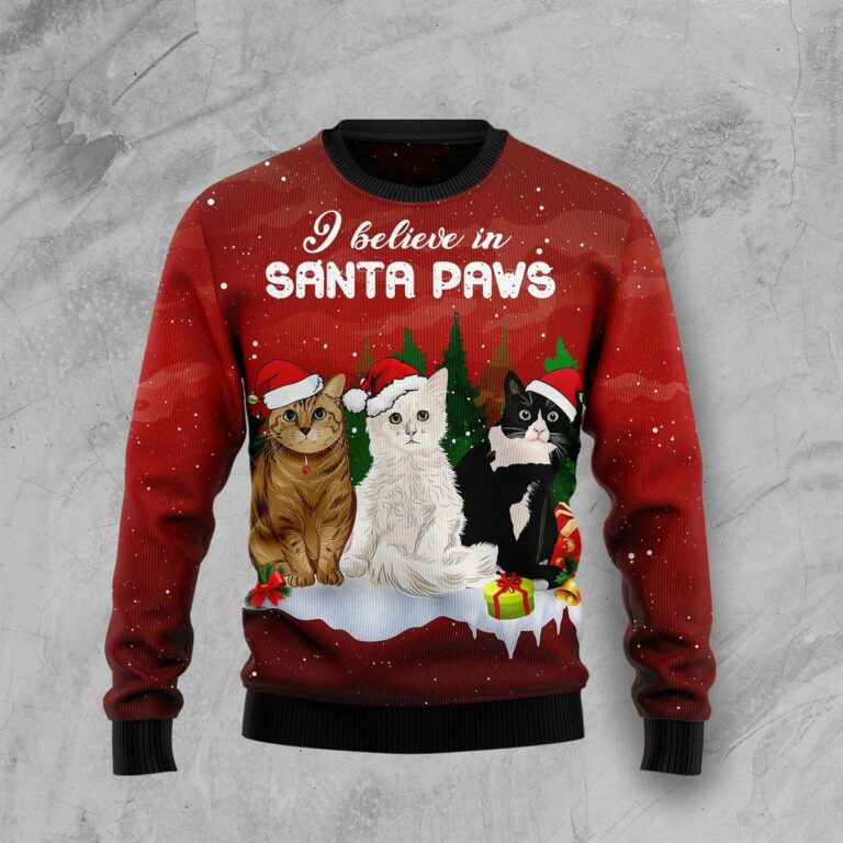 Cat Santa Paws All Over Print Ugly Sweatshirt, Sweater
