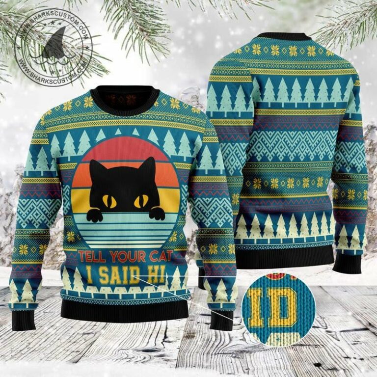 Cat Say Hi All Over Print Ugly Sweatshirt, Sweater