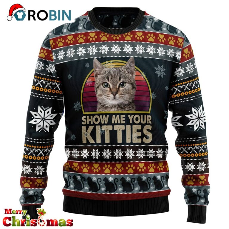 Cat Show Me Your Kitties Xmas Jumper Holiday Pullover – Ugly Christmas Sweater