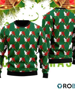 Cat Silhouettes Green Argyle Ugly Christmas Sweater RB2453