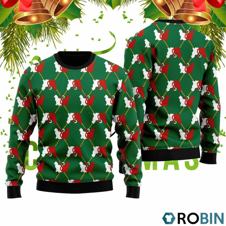 Cat Silhouettes Green Argyle Ugly Christmas Sweater RB2453