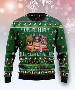 Cats Make Me Happy Christmas Ugly Sweatshirt, Sweater