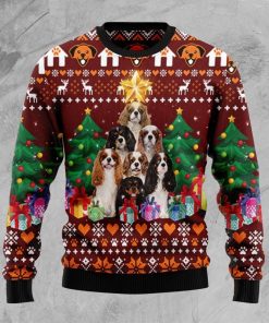 Cavalier King Charles Spaniel Pine Tree Christmas Ugly Sweatshirt, Sweater