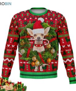 chihuahua with wreath christmas ugly sweater 1 ncnn1y