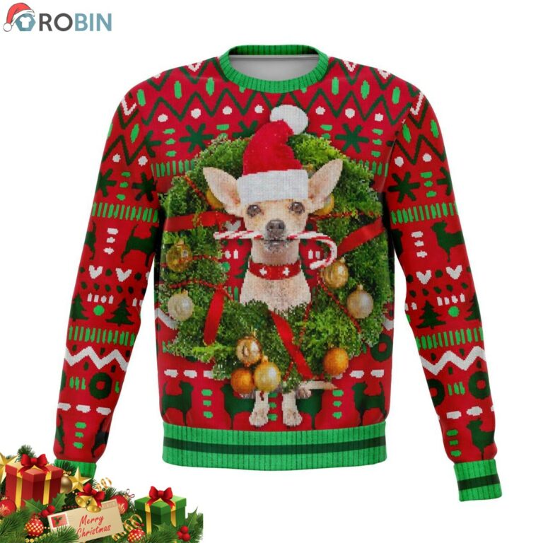 Chihuahua With Wreath Christmas Ugly Sweater