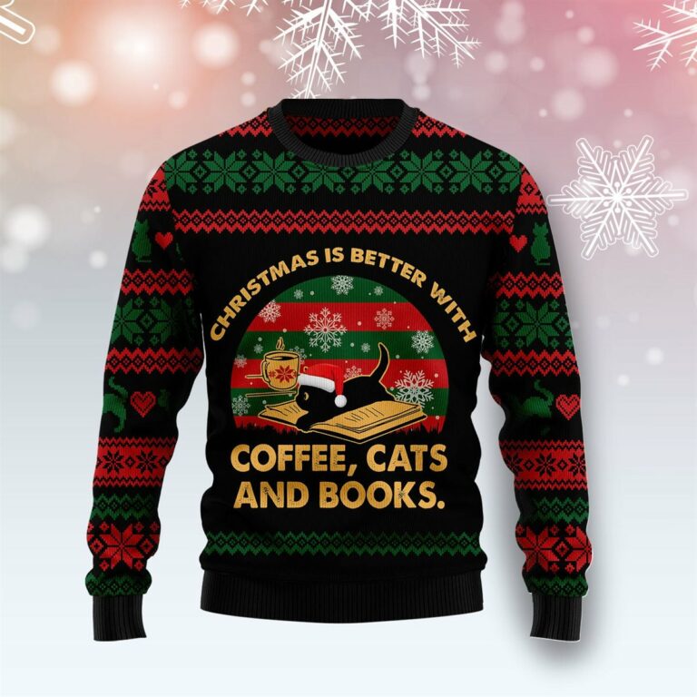 Christmas Better With Cat And Book Ugly Sweatshirt, Sweater