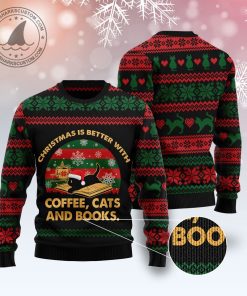 christmas better with cat and book ugly sweatshirt sweater 3 kkkqow
