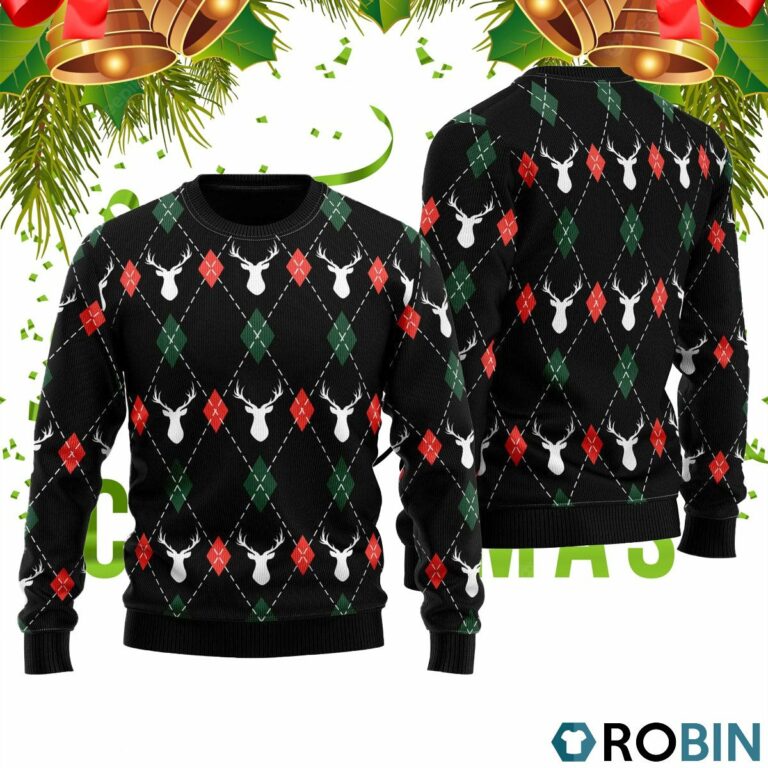 Christmas Deers Argyle 3D Print Ugly Christmas Sweater RB2047