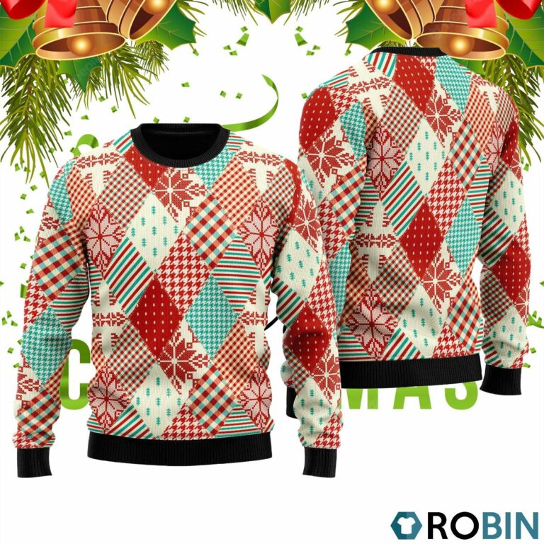 Christmas Patchwork Fabric Seamless Pattern Ugly Christmas Sweater RB2022