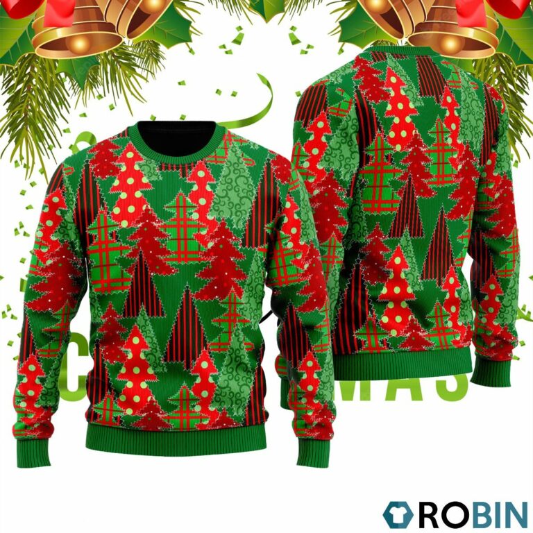 Christmas Tree Patchwork Fabric Pattern Ugly Christmas Sweater RB2444
