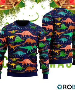 Colorful Dinosaur Pattern 3D Print Ugly Christmas Sweater RB2092