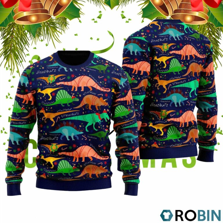 Colorful Dinosaur Pattern 3D Print Ugly Christmas Sweater RB2092