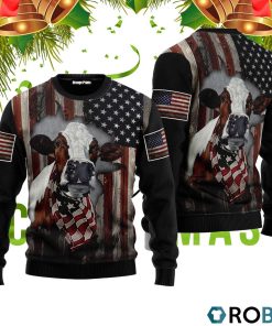 Cow American Flag Patriotic 3D Print Ugly Christmas Sweater RB2042