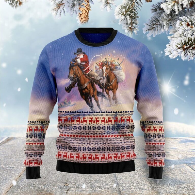 Cowboy Santa Claus Ugly Christmas Sweatshirt, Sweater