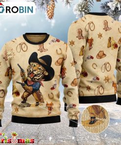 cowboy tiger xmas ugly sweater christmas outfits gift ugly christmas sweater 1 uco9oh