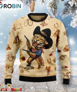 Cowboy Tiger Xmas Ugly Sweater – Christmas Outfits Gift – Ugly Christmas Sweater