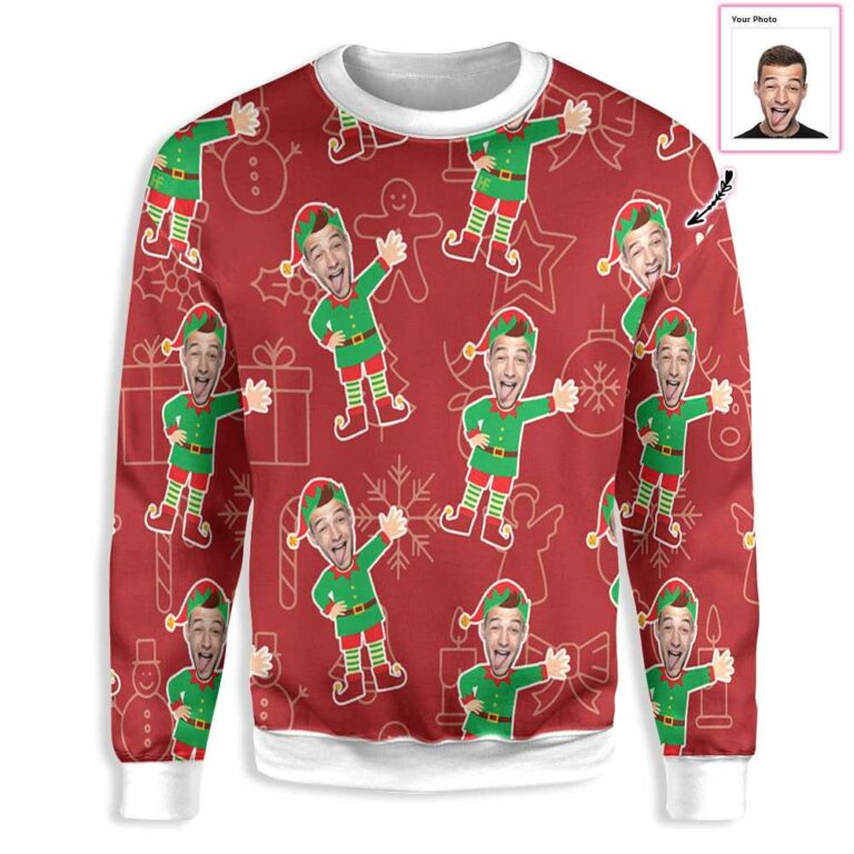 Custom Face Christmas Elf Ugly Christmas Sweatshirt – Sweater