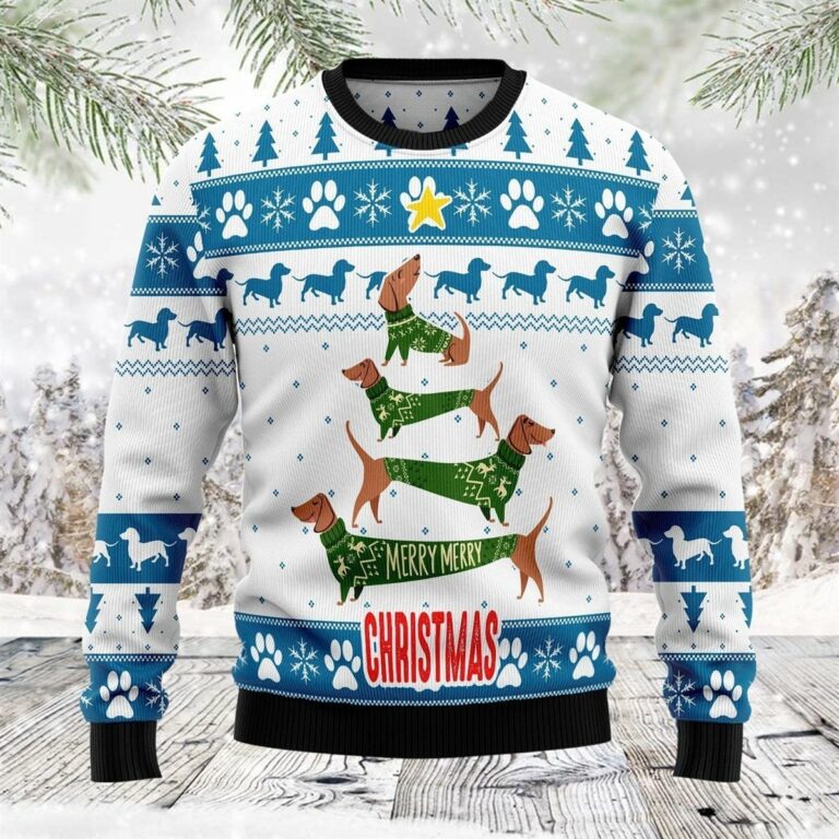 Cute Dachshund All Over Print Ugly Sweatshirt, Sweater