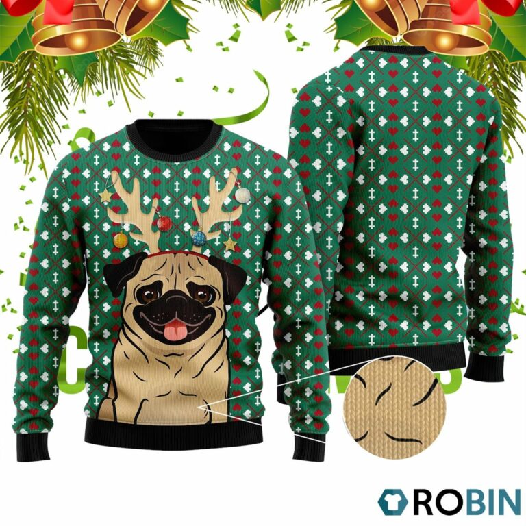 Cute Dog With Reindeer Hord Ugly Christmas Sweater RB4220