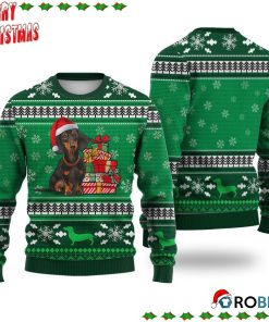 Dachshund Dog Pattern Falling Snowflakes Ugly Sweatshirt, Sweater