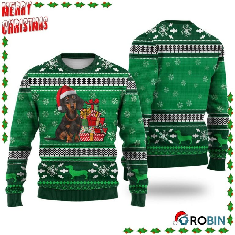Dachshund Dog Pattern Falling Snowflakes Ugly Sweatshirt, Sweater